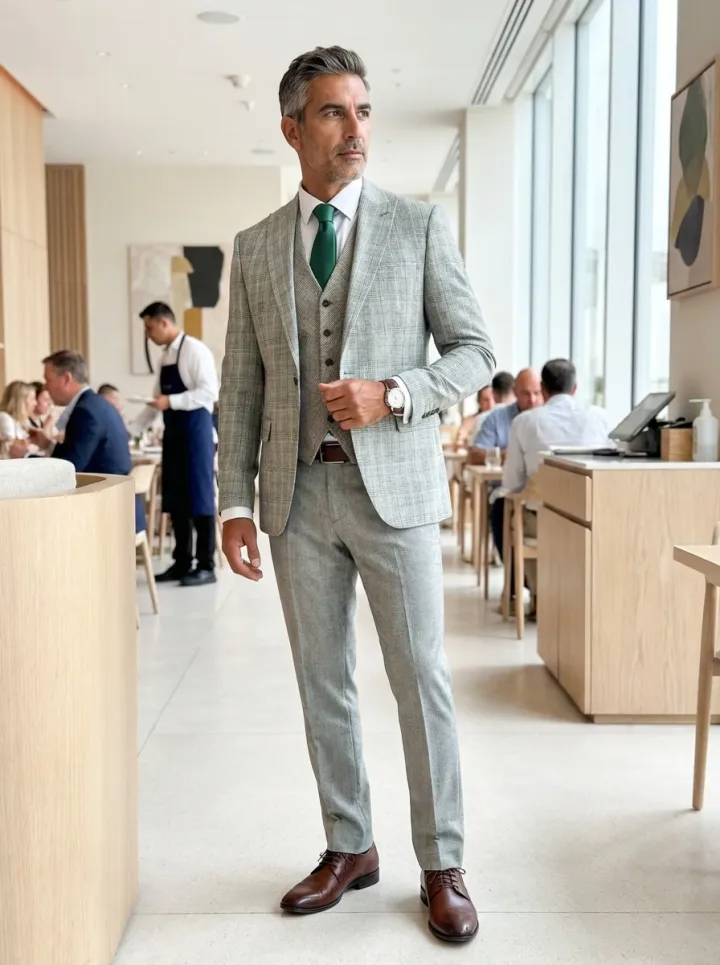 Világos zöld kockás esküvői öltöny - Öltönyök Háza