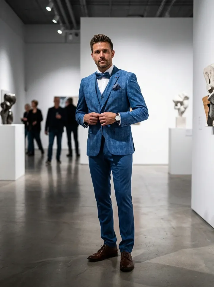 Világoskék kockás esküvői öltöny - Elite Fashion